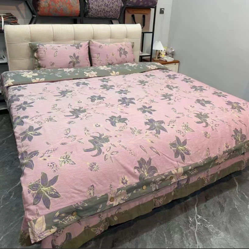 【粉百合】四件套-A类全棉双层纱色织提花轻奢柔软亲肤四件套