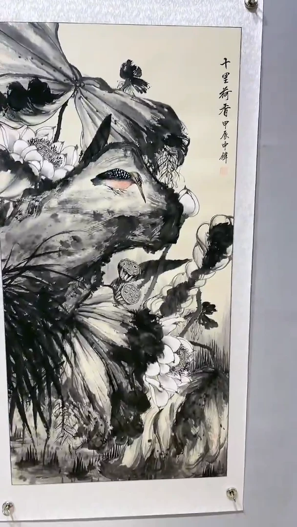 绘画梁申伟老师国画作品-【十里荷香】-纯手绘-带托底