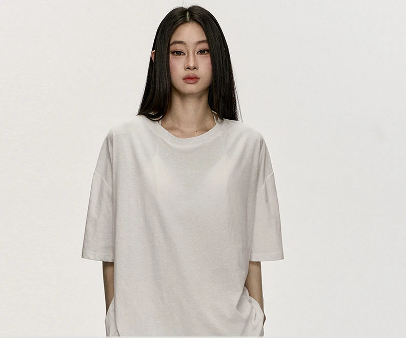 圆领T恤七分袖女夏季百搭休闲松弛感中袖上衣潮