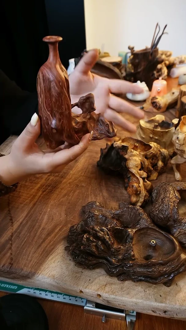 【闪购商品】D225鹰瞳硬木手作小叶羊蹄甲小花瓶