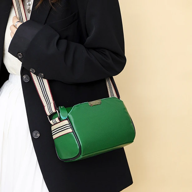 【头层牛皮】真皮女包单肩斜挎包三层5055