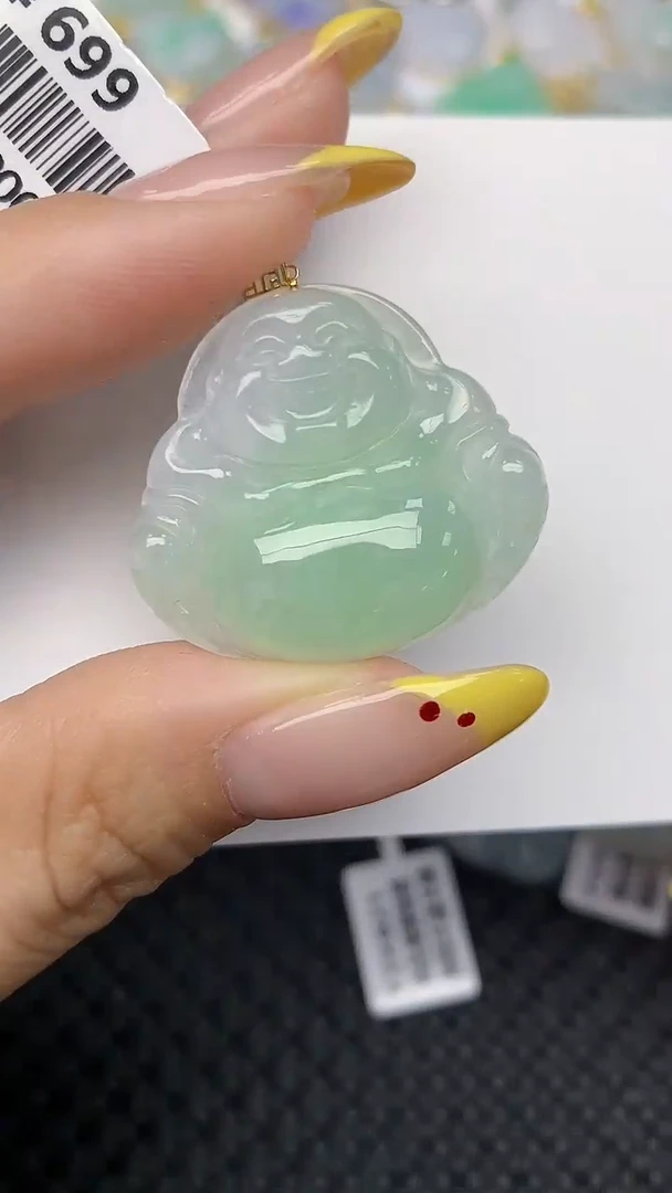 翡翠18K金镶嵌项链天然翡翠A货