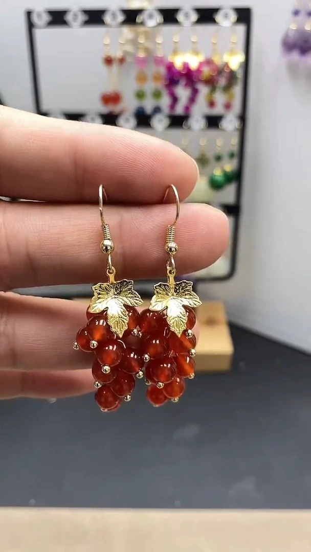 【闪购商品】南红玛瑙耳饰银S925镀金镶嵌尺寸6mm葡萄01