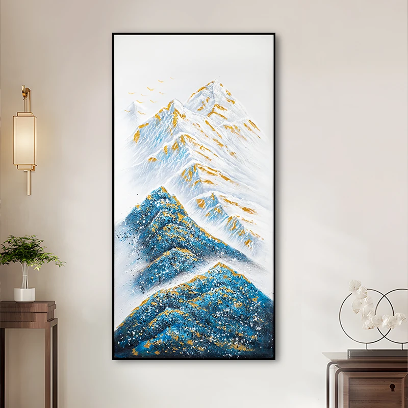 益师傅岩油画客厅玄关装饰画走廊挂画新中式孔雀蓝挂画金山80160