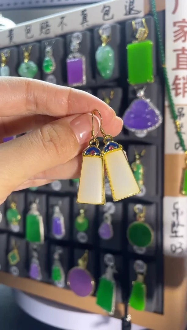 和田玉银S925镶嵌耳饰024