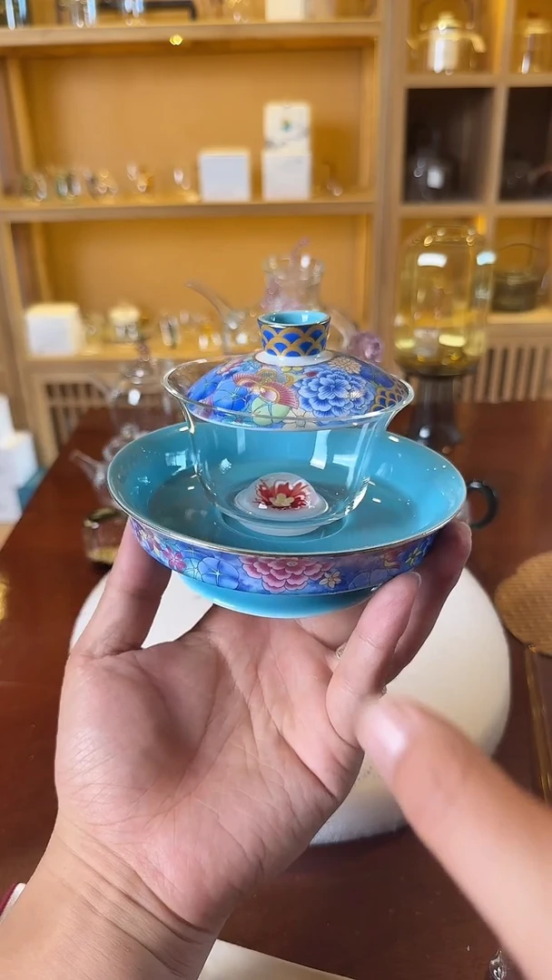 茶杯紫砂粉花语盖碗