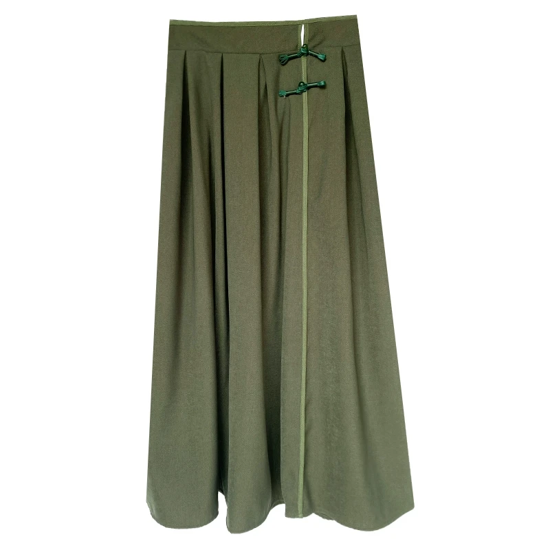 春季高腰显瘦百搭复古汉元素中长款半身裙A字裙子303