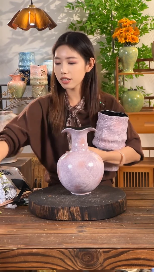 紫气东来-大肚花瓣口瓶】桌面落地陶瓷花瓶干花鲜花客厅插花摆件