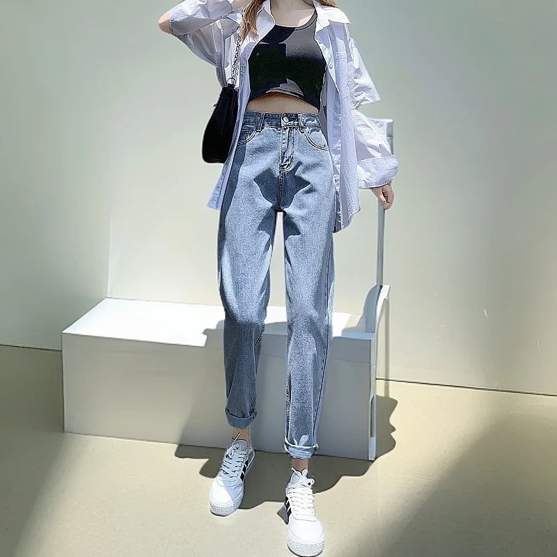 时尚牛仔裤女春秋2025年新款高腰显瘦阔腿百搭小个子宽松哈伦裤潮