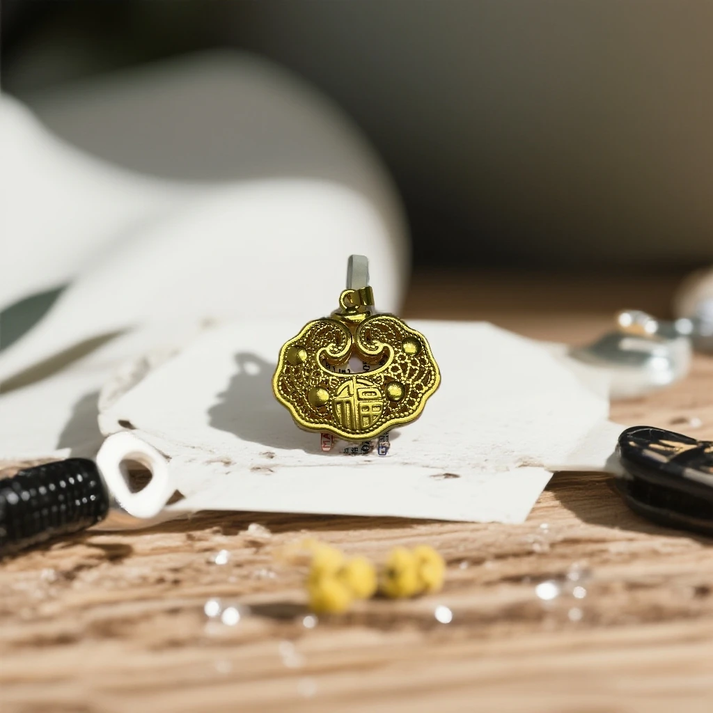 吊坠足银 宝宝999古法电金轻版福字平安锁金锁复古吊坠平安礼物