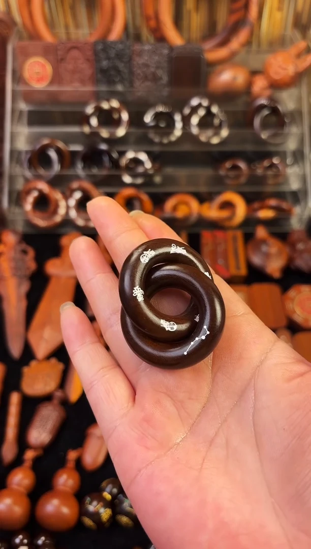 雷枣木玉化  双面镶银五雷五路乾坤圈 2.0