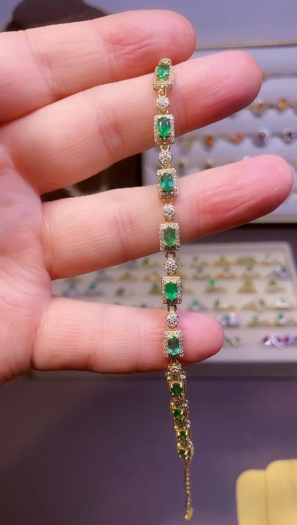 【闪购商品】祖母绿手链银S925镶嵌一条