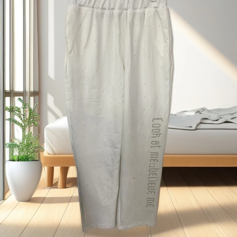 7633原创设计潮牌美式烫钻印花宽松休闲裤