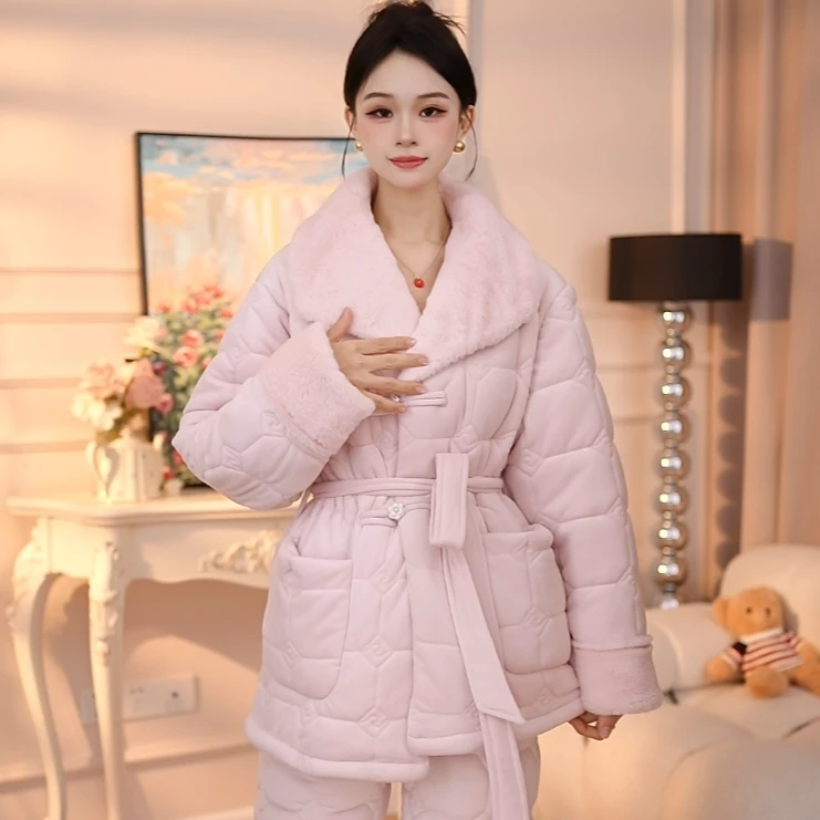 查理夫人【晚萤】套装2025新款睡衣女三层夹棉冬季加绒加厚睡衣