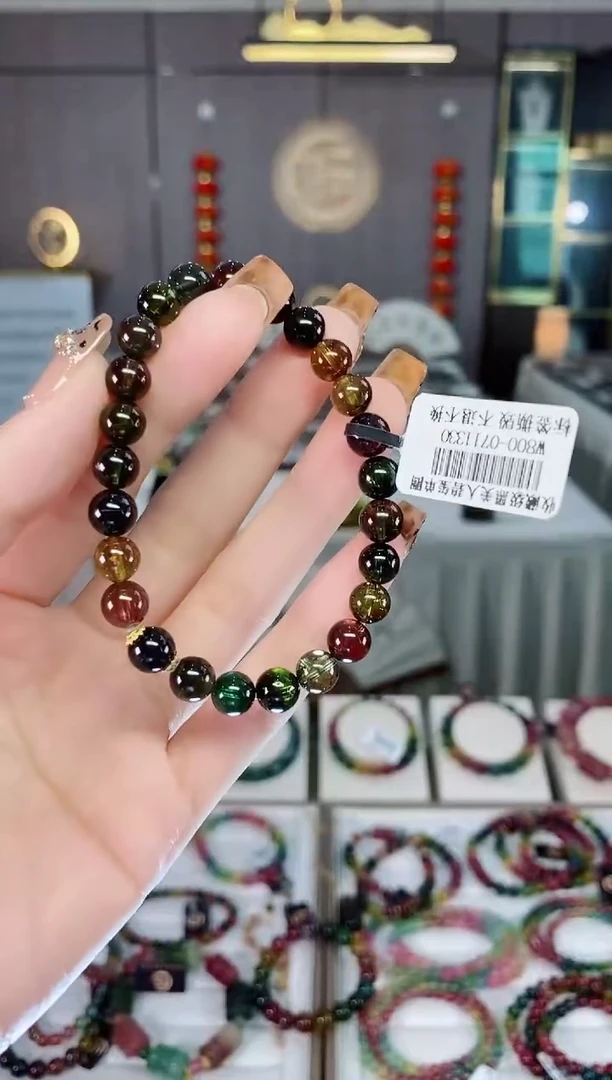 老矿碧玺黑糖净体单圈手串7mm+未镶嵌碧玺dan多样性发货一条