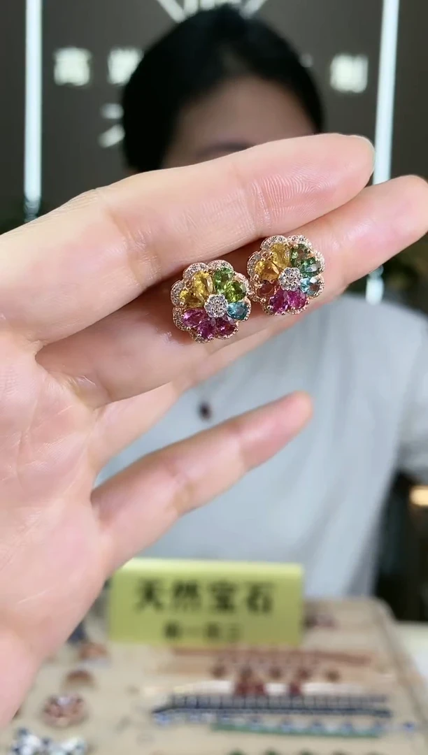 【闪购商品】碧玺耳饰银S925镶嵌耳饰