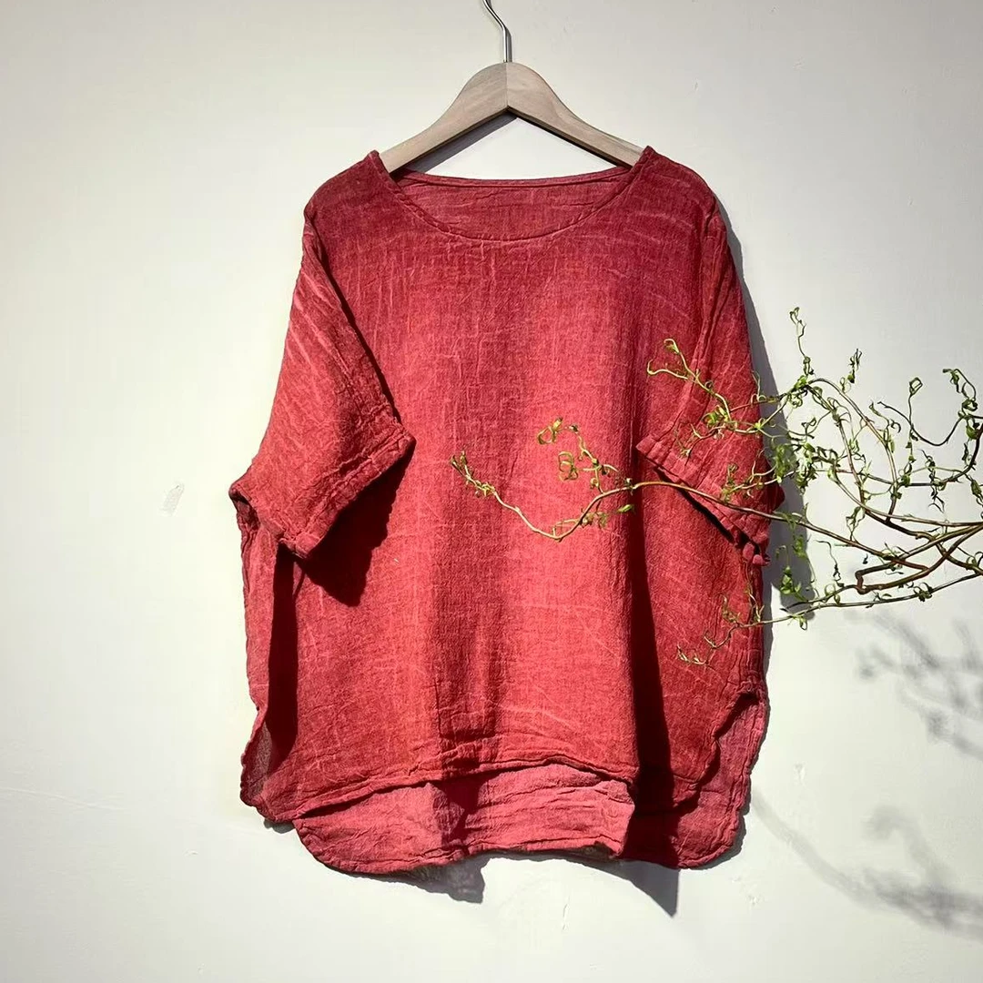 稀疏麻宽松炒色T恤