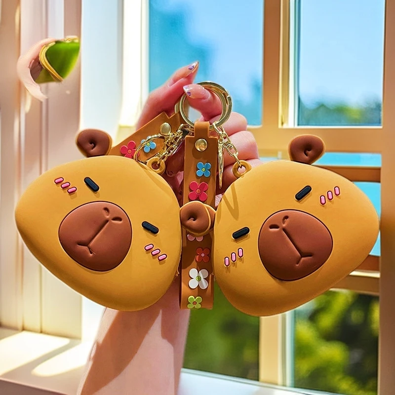 创意卡通硅胶卡皮巴拉零钱包钥匙扣链情侣包包挂件可爱水豚耳机包