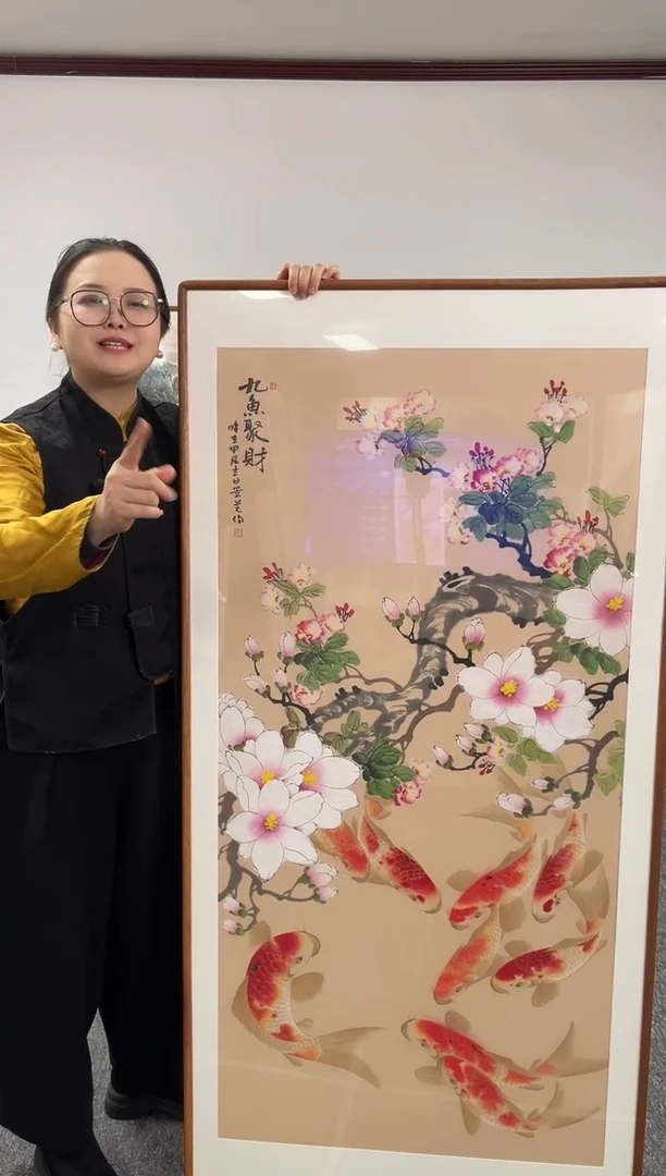 【闪购商品】国画九鱼图155*78绘画作品