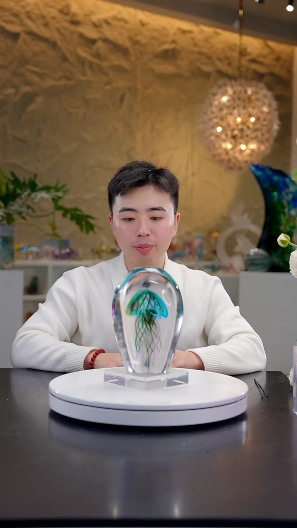 手工艺品琉璃宝石蓝单头水母摆件