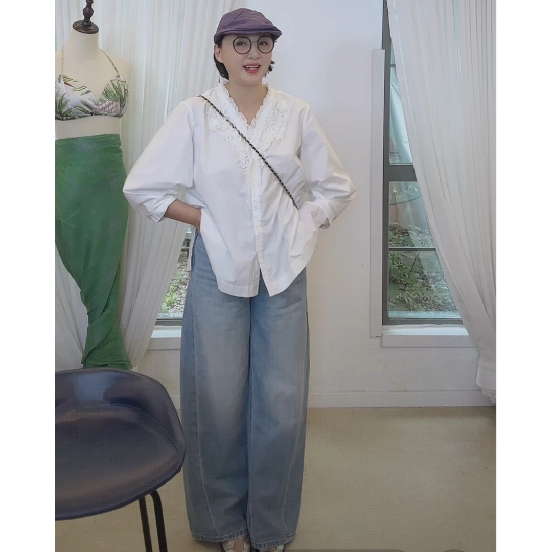 青羽家春夏季直筒阔腿牛仔八分九分裤日常通勤休闲百搭