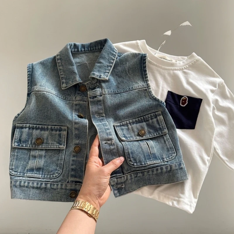 儿童软牛仔马甲男童2025春秋新款潮牌马甲外搭宝宝洋气牛仔坎肩