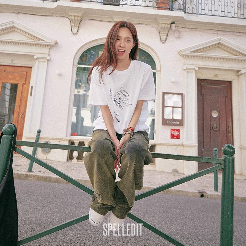 SPELLEDIT2025秋季新品万宝路T恤手绘时尚印花韩系短袖棉上衣女