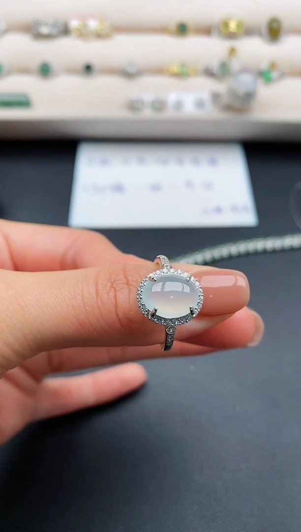 银S925镶嵌戒指翡翠缅甸天然A货翡翠333  10-