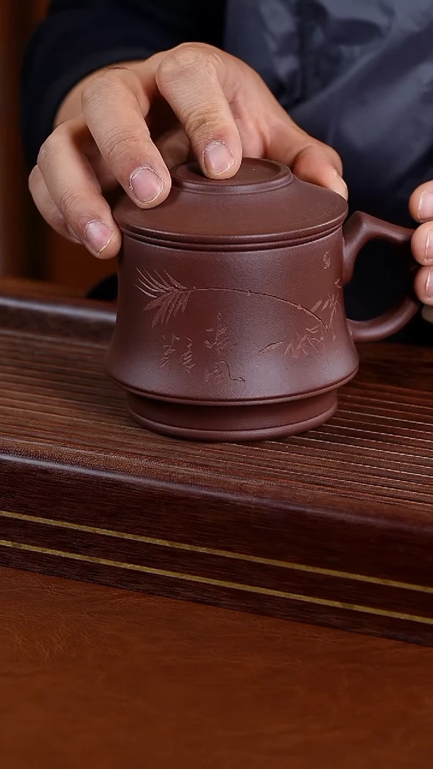 茶杯紫砂矮盖杯紫泥