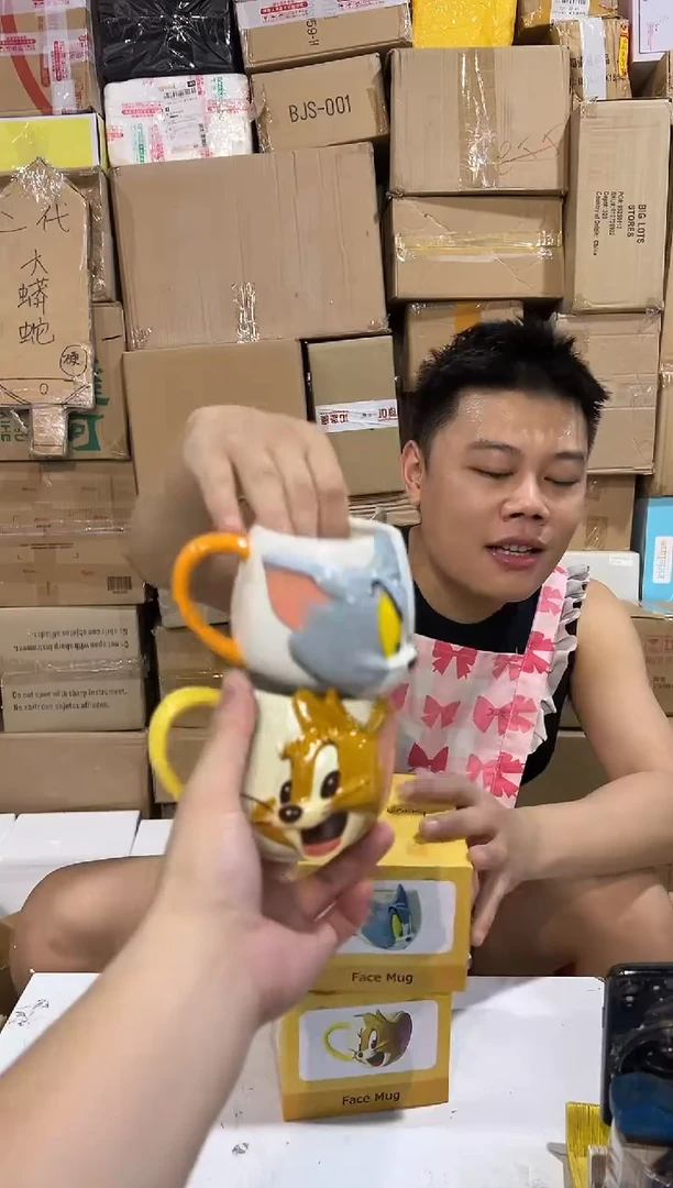 瓷片原盒立体猫和老鼠对杯