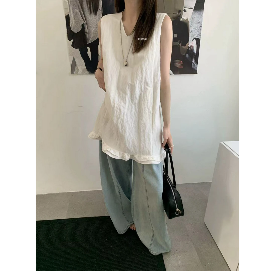 eternal-春季新款木耳边下摆v领背心裙#50189