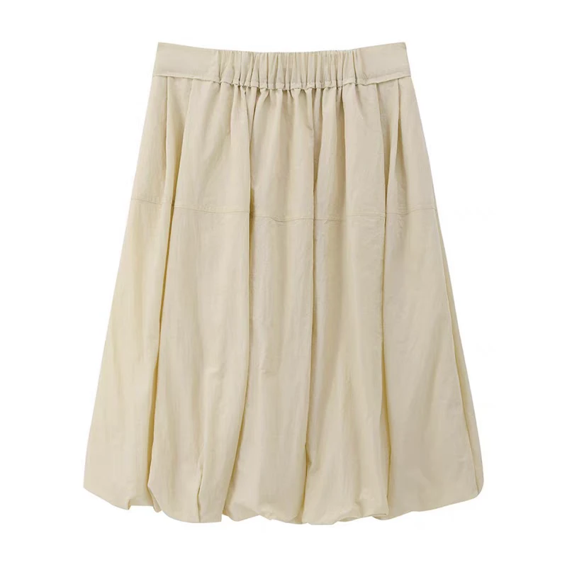 AVVENN 25SS松紧腰凉感褶皱花苞半身裙春夏新款