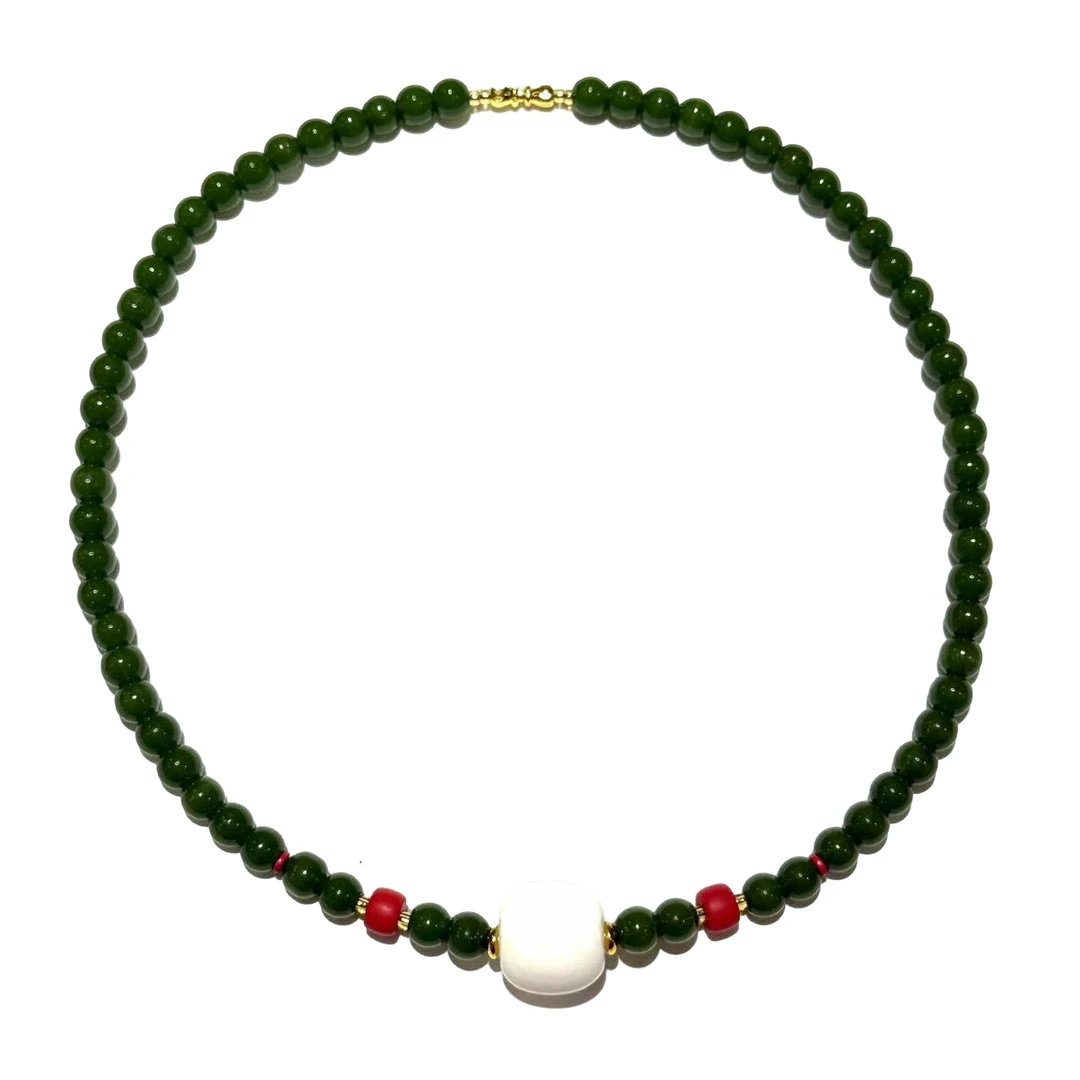 【符老板】x717-国风设计款金宝绿圆珠项链-石英质玉项链-赠礼盒