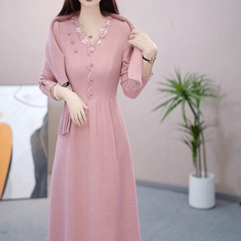 B531【连衣裙】2025秋季新款时尚优雅气质修身显瘦减龄休闲连衣裙