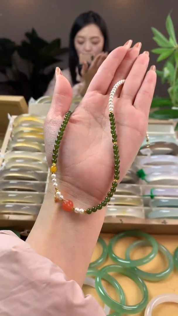 【闪购商品】玛瑙/玉髓手镯银S925镶嵌和田碧玉带珍珠项链