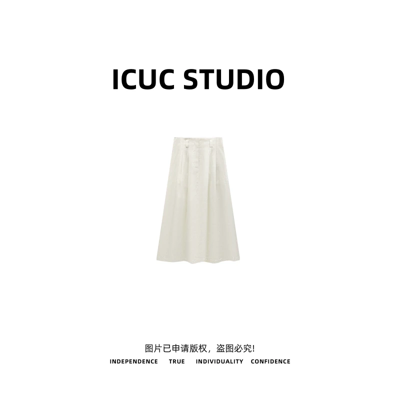 ICUC STUDIO-【100%亚麻伞裙】高腰设计感复古气质开叉半身裙5580
