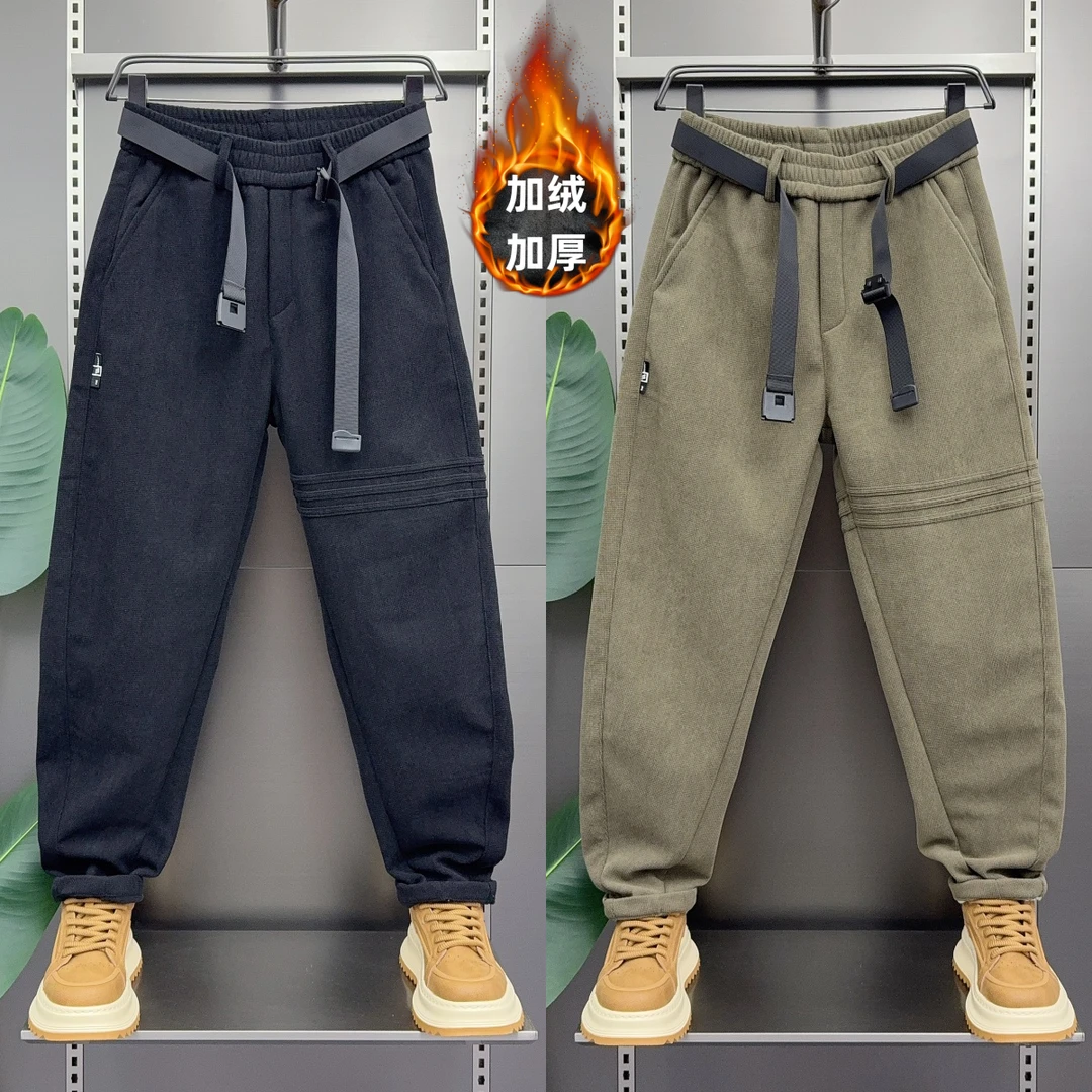 冬季潮牌加绒休闲裤男时尚百搭锥形裤灯芯绒裤子痞帅哈伦运动卫裤