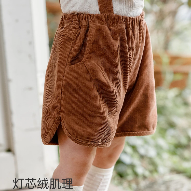 OAK FAMILY秋季宝宝背带裤灯芯绒裤子婴儿举重裤女男短裤