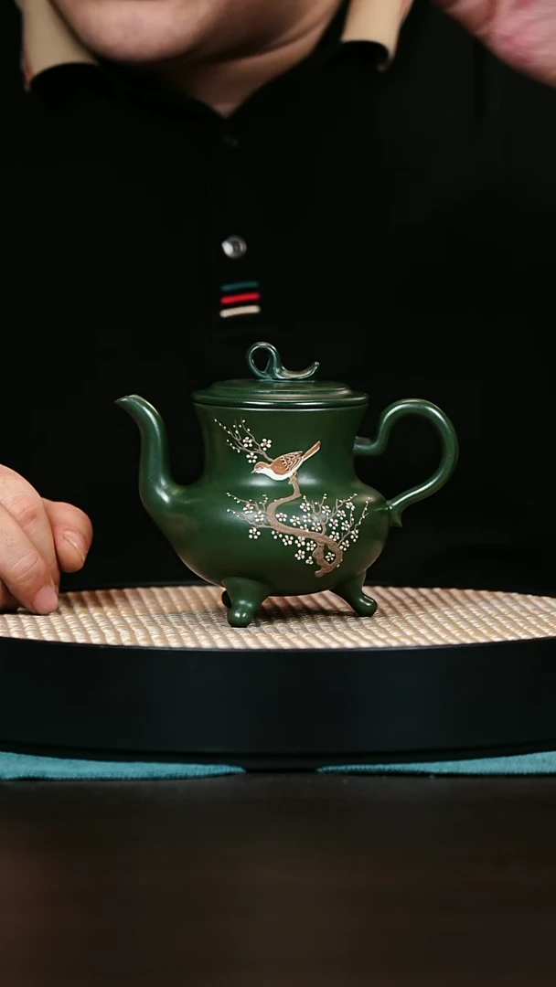 茶壶紫砂三足 绿泥