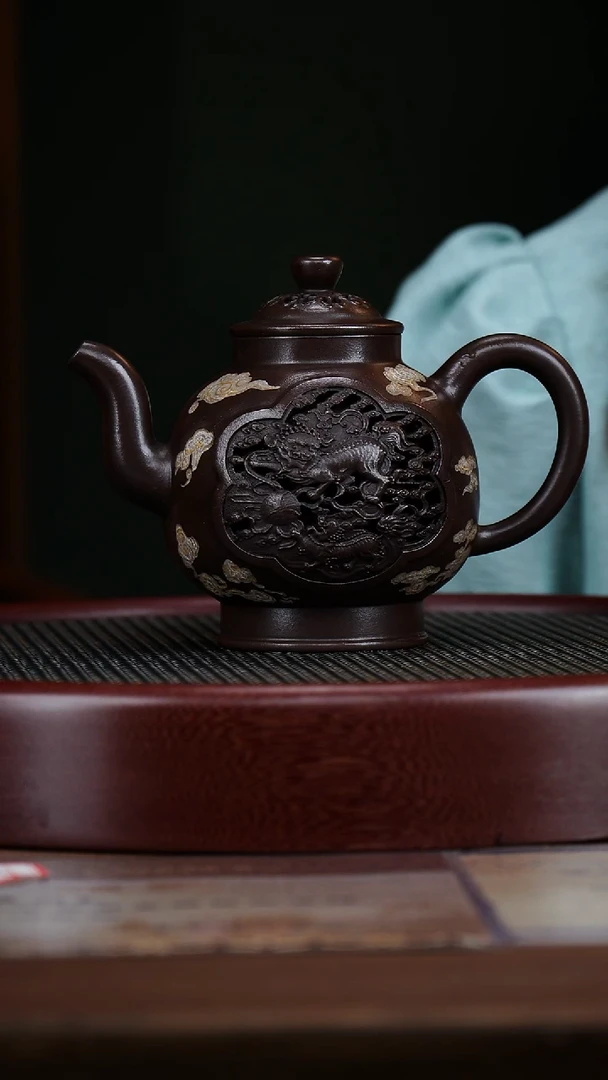 茶壶紫砂53XZYLQY威风祥麟 老紫泥490cc