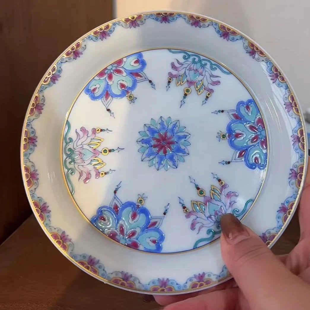 冉月观隐 斗彩宝相璎珞壶承16cm 瓷器茶周边