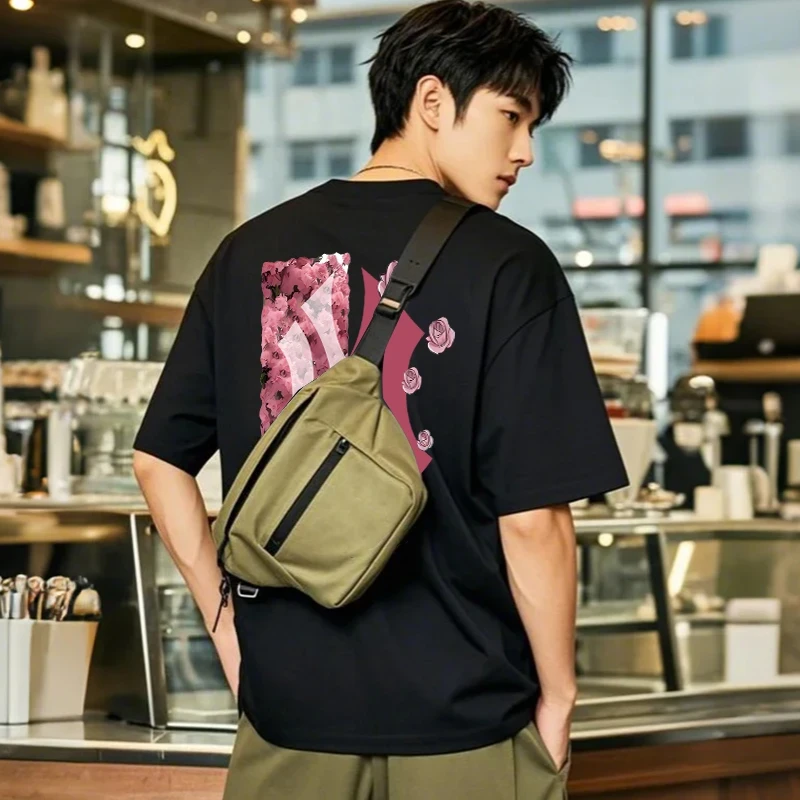 2025年高级感男装轻薄棉短袖T恤男生衣服ins休闲宽松半袖情侣款