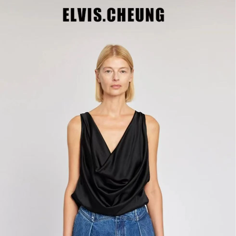 【张羽推荐】ELVIS.CHEUNG 轻奢复古真丝荡领背心打底百搭小背心