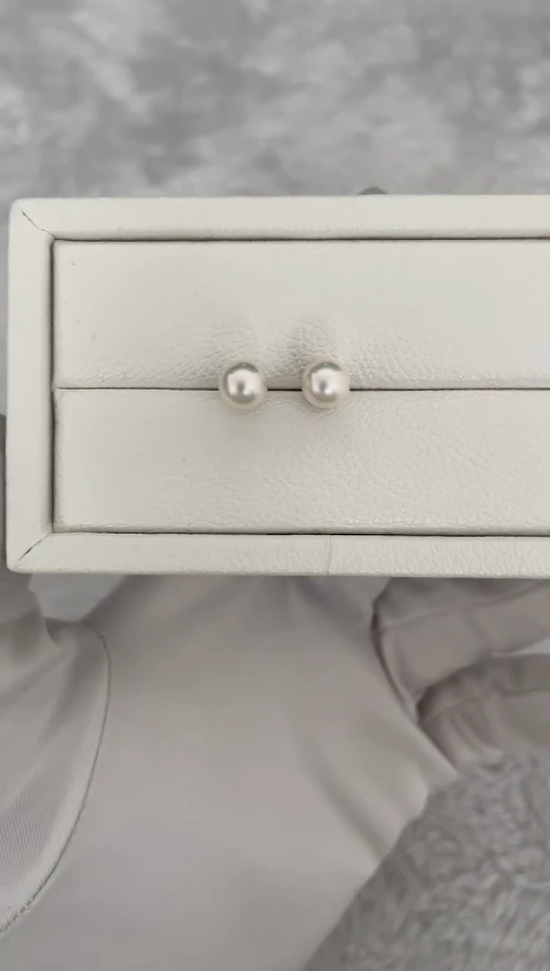 银S925镶嵌耳钉海水珍珠AK素钉6.5-7mm