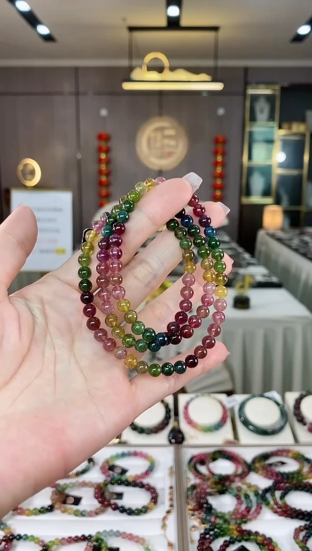 【闪购商品】碧玺三圈手串5.5mm+未镶嵌（多样性发一条）hon