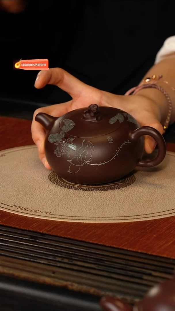 茶壶紫砂宜兴紫砂QYTJ 紫泥 太湖石天圆