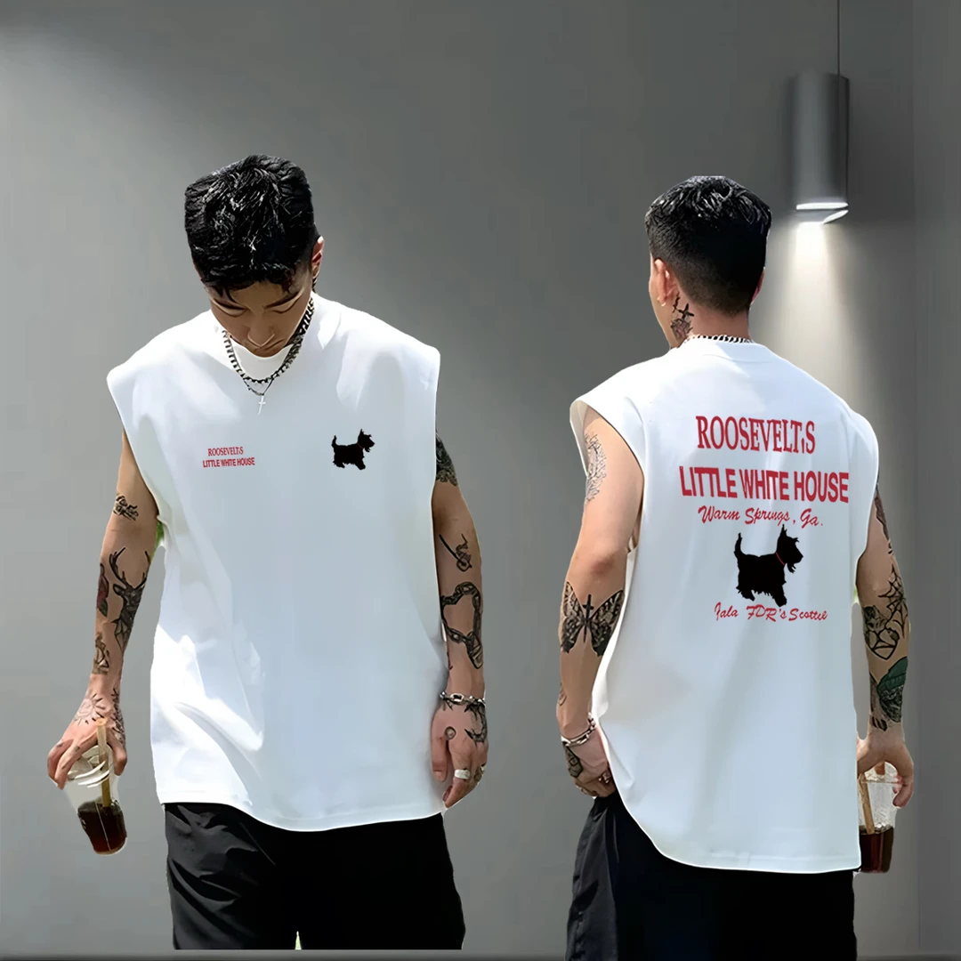 新款潮牌纯棉背心健身运动夏季透气潮流印花无袖美式时尚训练