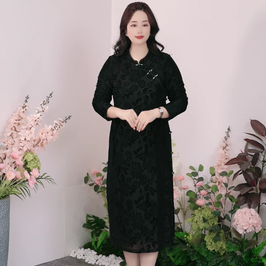 司缪【W5410】轻奢大码女装新中式改良旗袍中国风妈妈装气质连衣裙