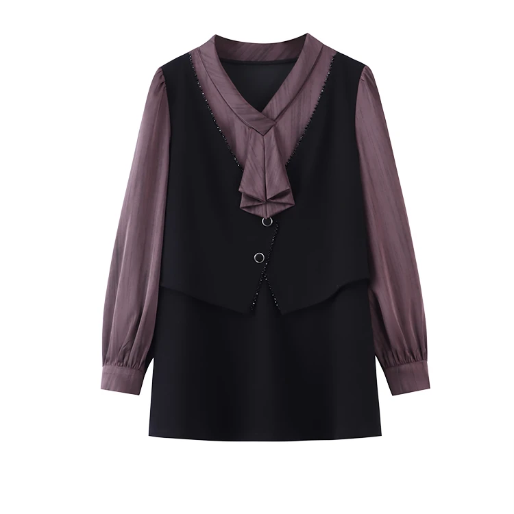 定制大码女装秋季新款手工拼接高级收腰气质休闲上衣ZSX25A0255