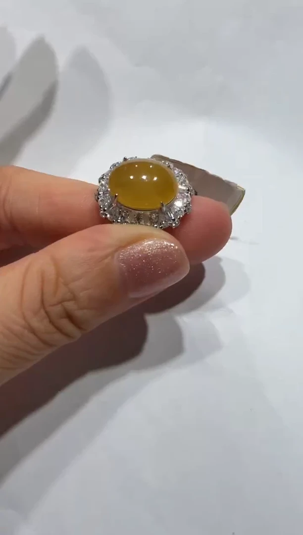 银S925镶嵌戒指翡翠缅甸A货翡翠戒指